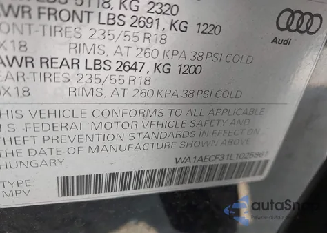 2020 Audi Q3 Premium 45 Tfsi Quattro Tiptronic из США, поврежденный, VIN WA1AECF31L1025961